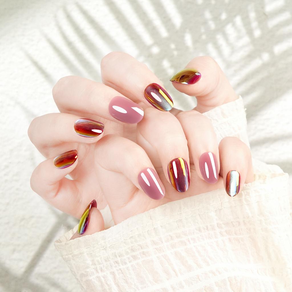 Ice-transparent Cat Eye Wear Nail Sheet Solid Color Round Head Mirror High-end Fake Nail Finished Manicure European and American
