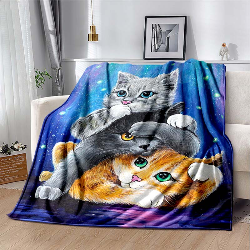 Anime Cartoon Cute Cat Printed Blanket Flannel Sofa Bed Cover Warm Office Travel Oversized Exquisite Bedding Gift Soft Blanket