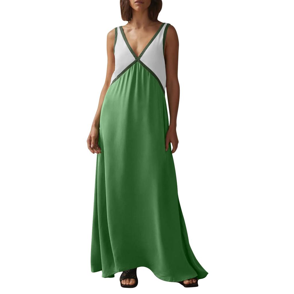 Women's Sleeveless Color Blocked Loose Dress