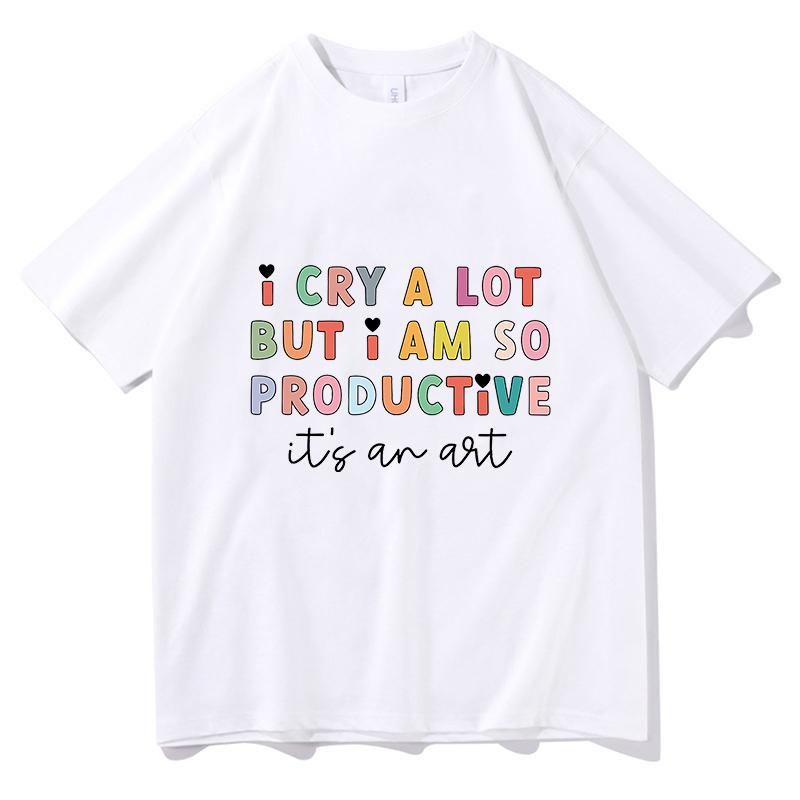 TTPD T-shirt Manga Graphic I Cry A Lot But I Am So Productive Tee Women Cute Top Men Short Sleeve Kawaii Couple Clothes