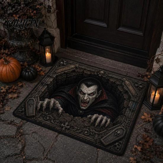 Non Slip Floor Mat 3D Spooky Halloween Rug, Scary Creature Optical Illusion 16" x Impactful Entryway Decor 24" Non-Slip Door for Living Room Entrance