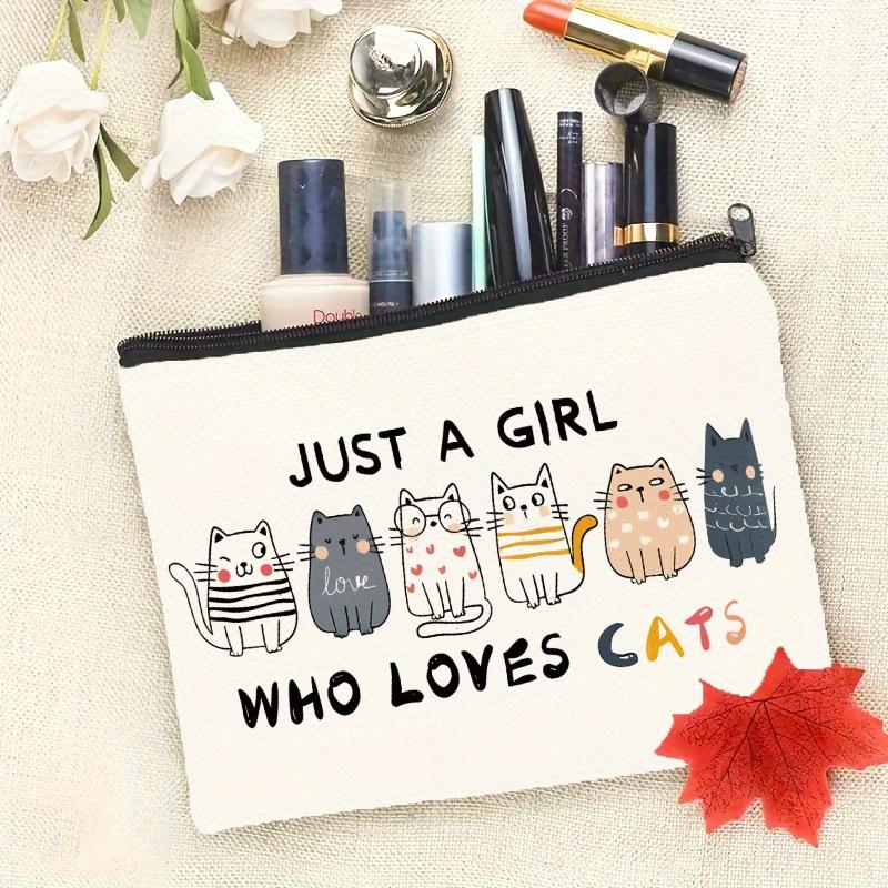 Women Cat Toiletry Bag, Cute Cat Theme Travel Makeup Zipper Pouch, Funny Cat Lover Gift for Daughter Sister Friend