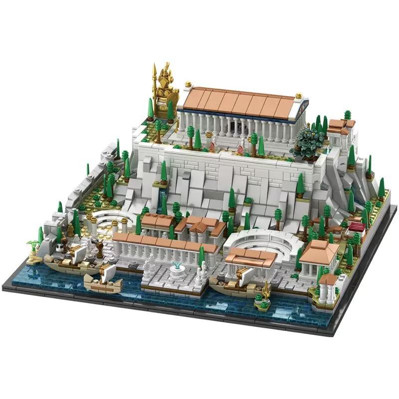 MOC Nové Řecko Akropolis v Athénách Hrad Stavebnice Parthenon Amfiteátr Věž Architektura Cihlová Hračka Dětský Dárek