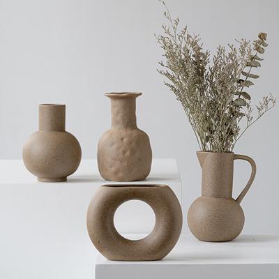 Hot Sale Japanese Coarse Ceramic Gardening Vase Indoor And Outdoor Flower Arrangement Brown Special-Shaped Home Crafts Ornament