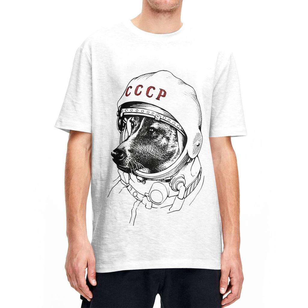 CCCP Rusia Laika Space Urss Astronauta Dog TShirt Mens Space Traveler Vintage 100 Cotton T Shirts Summer Tee Shirt Clothing