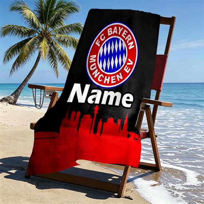 Custom Name Personalized FC Bayern Print Beach Towel, for Trip Camping Beach Party Home Decor, Birthday Gift for Family & Friends