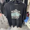 RogueWave Мужчины Женщины Мода Круглый вырез Стирка Повреждения Дыра Старый Граффити Топ Футболка Принт Короткий рукав Уличная одежда
