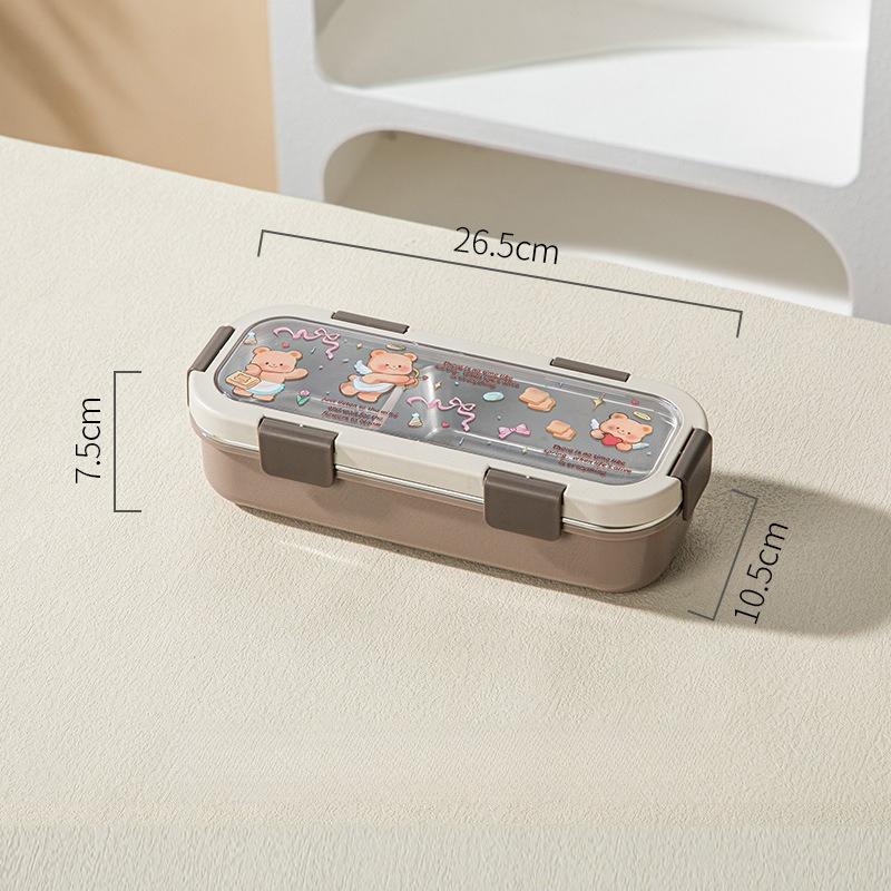 Cartoon Lunch Box Safe Rectangle Shape 304 Stainless Steel Office Workers Compartment Rectangle Container Food Preservation