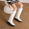 Winter Snow Shoes Round Toe Thick Heels 5cm Slip On Bowknot Waterproof Plush Warm Knee High Bota Big Size 43 44
