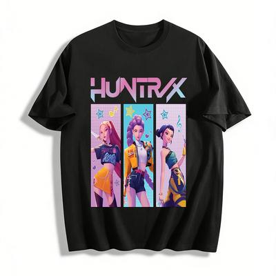 HUNTRIX Girl Group Graphic Tee, Anime Idol Style Loose Fit Casual Top For Men And Women Pure Cotton T-shirt