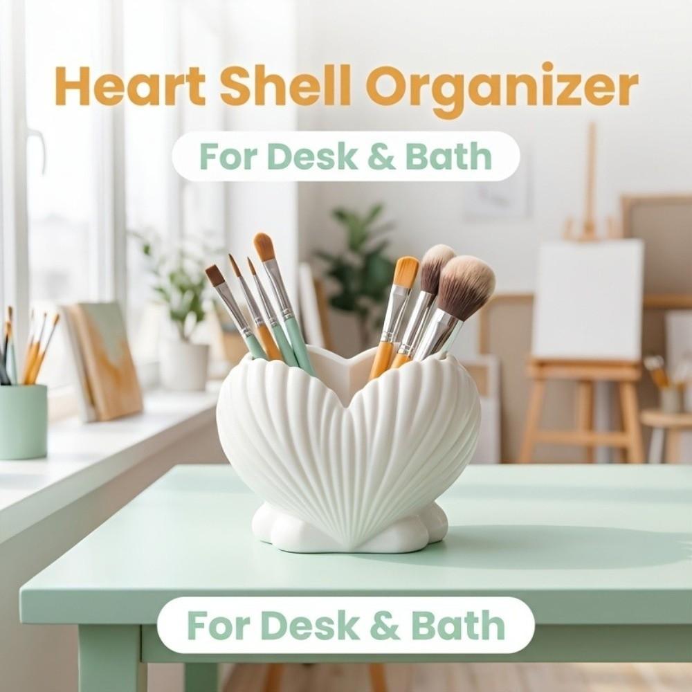 Aesthetic Shell Shape Toothpaste Toothbrush Holder 3D Printed Makeup Brush Stand Shower