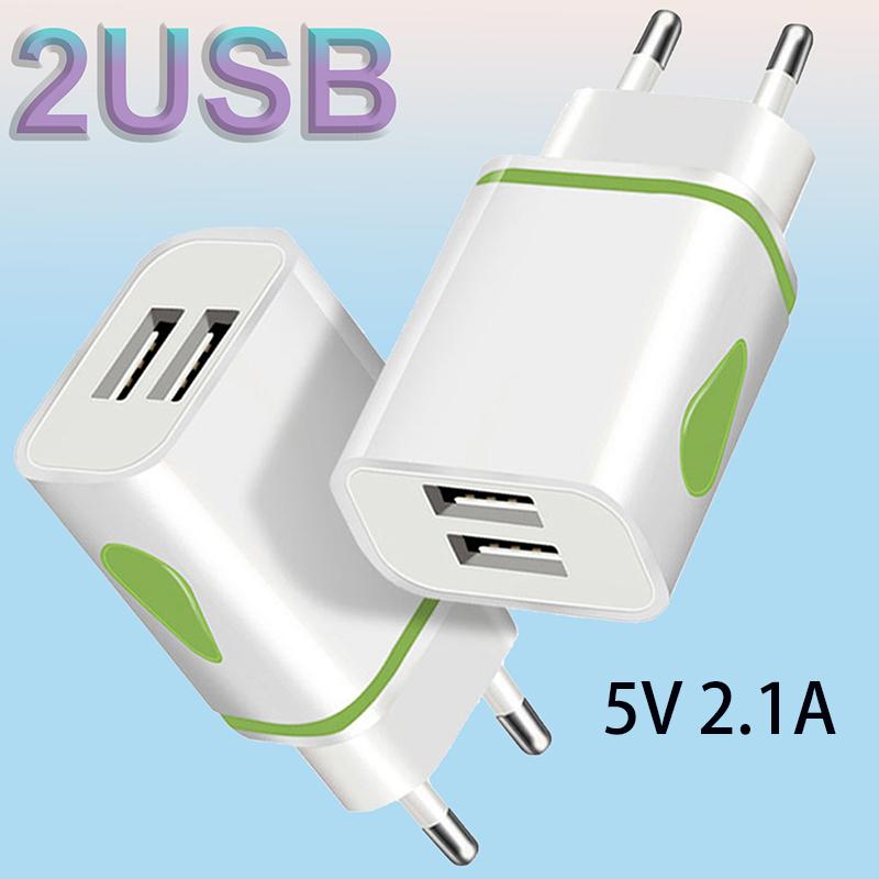5V 2.1A EU Plug Dual USB Charger Waterdrop Design Travel Home Office Adapter Smart Fast Wall Charger for IPhone Samsung Smartphones Tablets