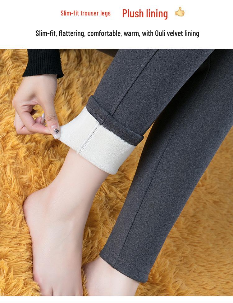 2025 Stylish Plus Size High Waist Elastic Velvet Cropped Skinny Pants - Autumn/Winter Collection