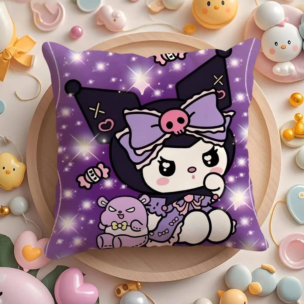 Sanrio Cartoon Purple Kuromis Pillow Covers Decorative Home Doublesided Print Square Pillow Living Room Decoration Pillowcase