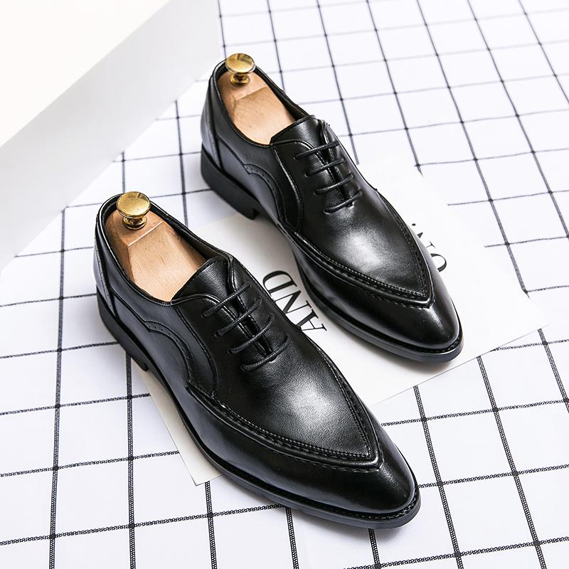 European Station Men Fashionable Derby Shoes Pointed Toe Classic Lace Business Wear Leather Shoes Black Brown 37-45 Men Shoes