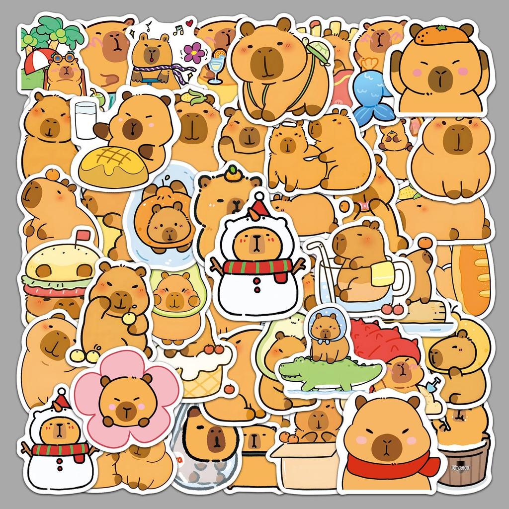 50 Autocolante Doodle Capibara: Decor Drăguț cu Animale de Desene Animate pentru Huse de Telefon și Jurnale