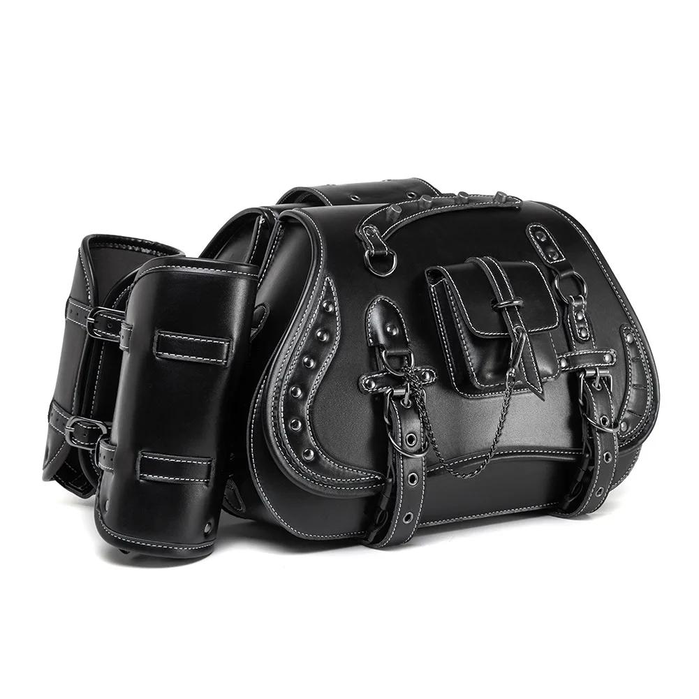 Universal Retro Motorcycle Saddlebag Throwover Saddlebags for Harley XL883 Honda Yamaha Suzuki PU Leather with Cup Side Gear Bag