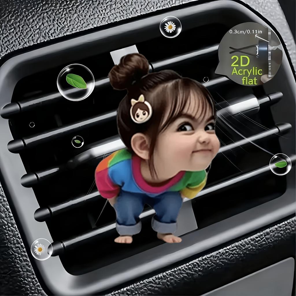 2D Flat Funny Girl Car Vent Clip Decorative Diffuser (fragrance Not Included), Car Interior Decoration, Aromatherapy Clip, Ideal for Holiday Gifts