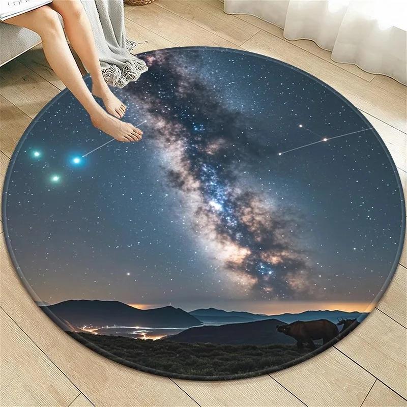Cosmic Astronomy Lover Galaxy Round Soft Non-Slip Durable Floor Mat Living Room Classroom Home Planetarium Rug
