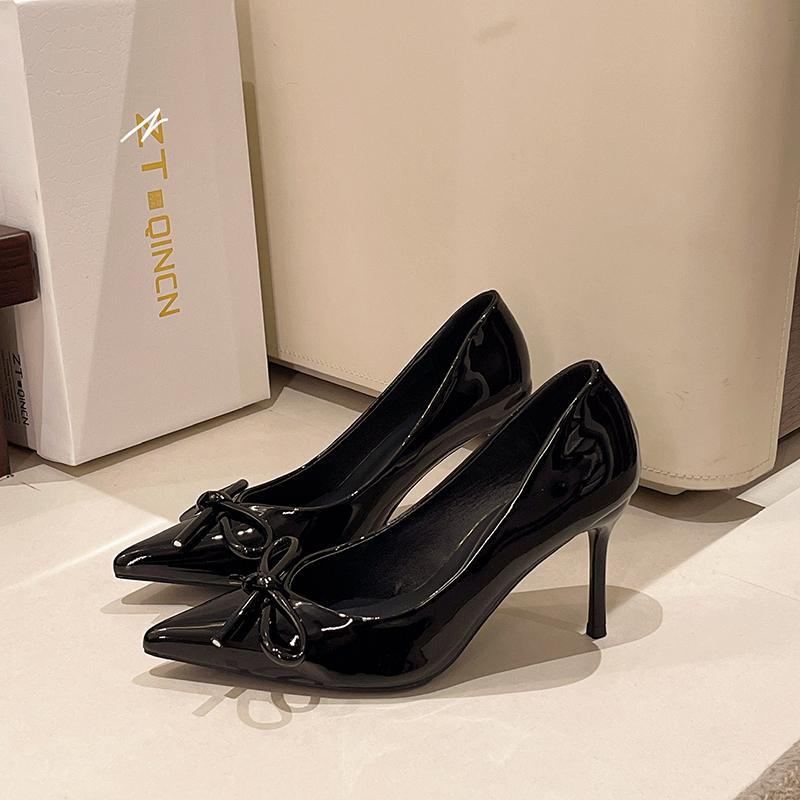 

Модные женские туфли-лодочки на высоком каблуке с острым носком, женские туфли, модные туфли для вечеринки и вечернего платья, слипоны с бантом-бабочкой, большой размер 42 35