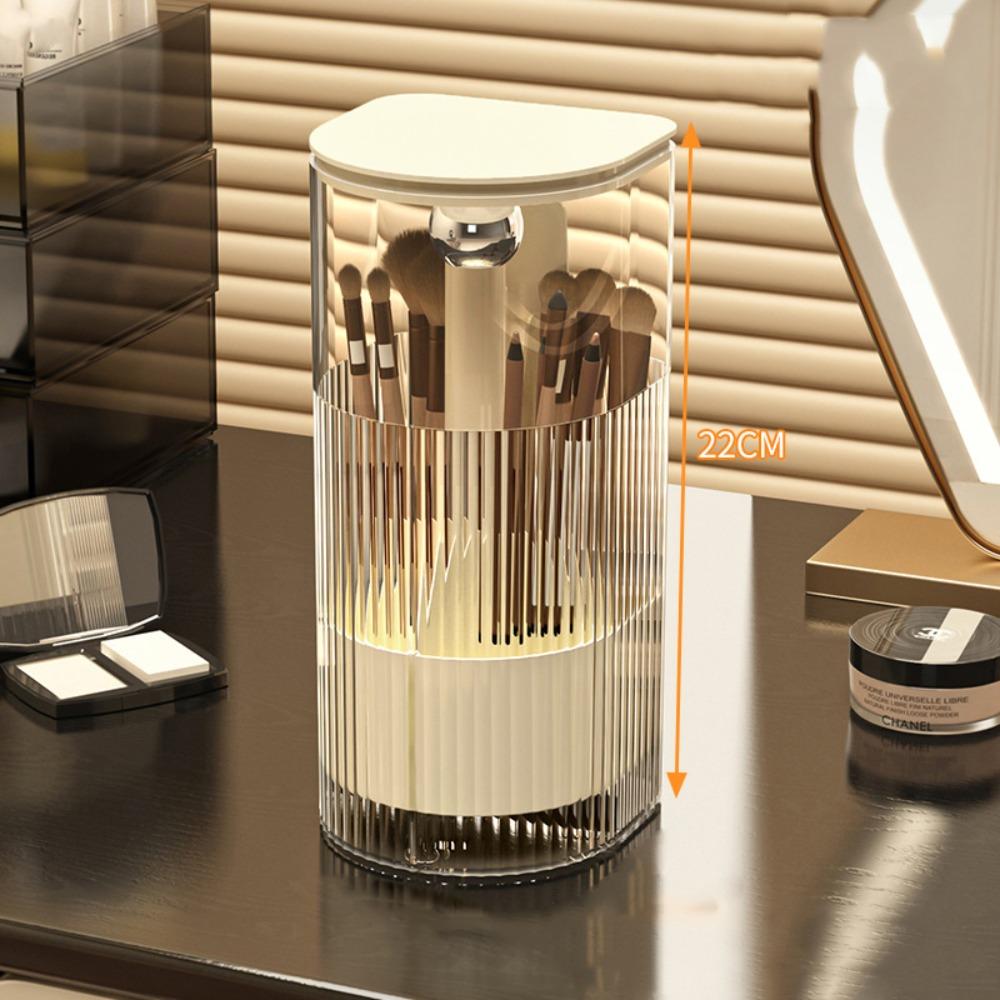 Automatic Lifting Makeup Brushes Holder Dustproof Transparent Lipstick Eyebrow Pen Holder Large Capacity with Lid