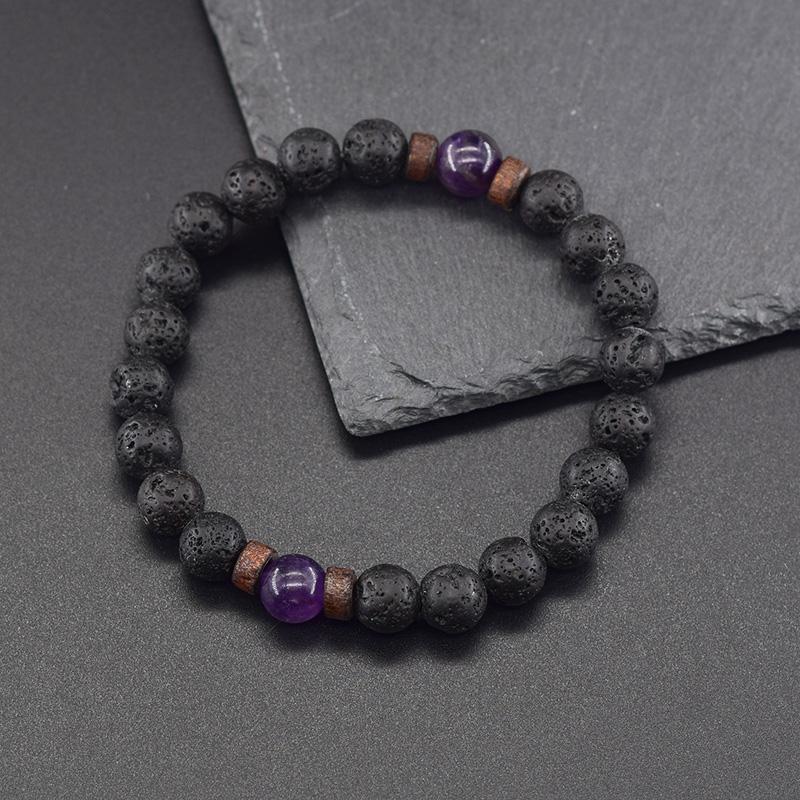 8mm Sort Vulkanisk Perle Armbånd Mænd Naturlig Ametyst Krystal Armbånd til Kvinder Kropsrensende Ægte Ametyst Naturlig Pulsera
