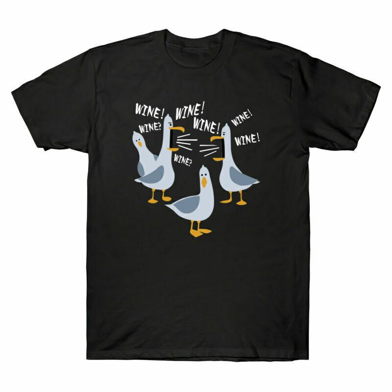 Wine! Wine? Wine! Seagulls Funny Cotton Gift For Wine Lovers Men s Retro T-Shirt M