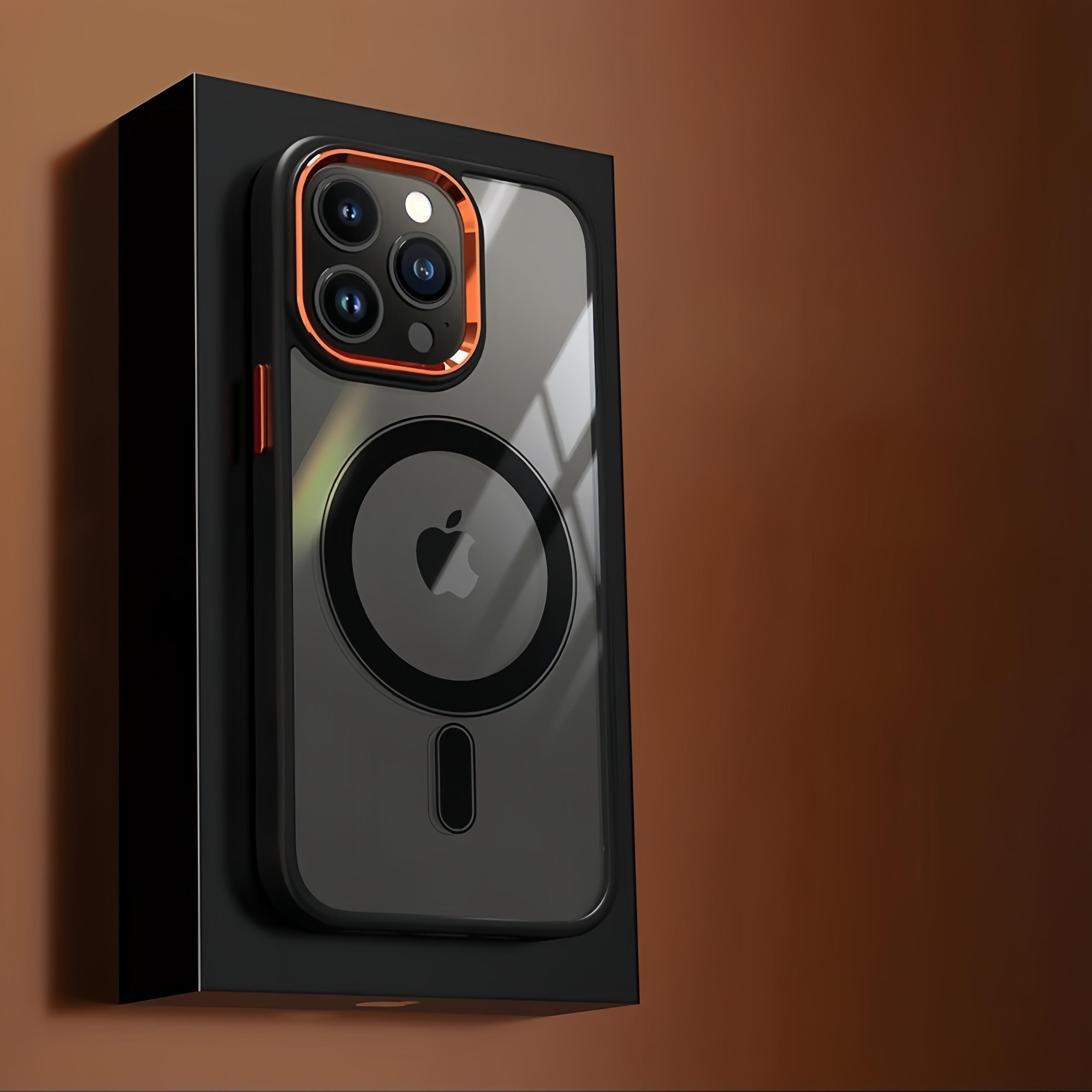 

Роскошный прозрачный чехол для телефона iPhone 15 14 13 12 11 Pro Max с магнитной беспроводной зарядкой Magsafe, противоударная задняя крышка For iPhone 15Pro Max оранжевый