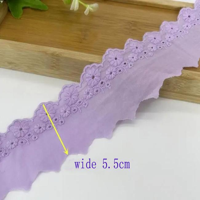 

4 метра/лот, ширина 5,5 см, хлопковая ткань, кружевная ткань, кружевная ткань с цветочной вышивкой, отделка платья, костюм для девочек, материал с бантом 4 Meters фиолетовый