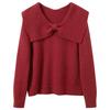 Sancai Plus Size Women's New Year Red Bow Lapel Knit Sweater