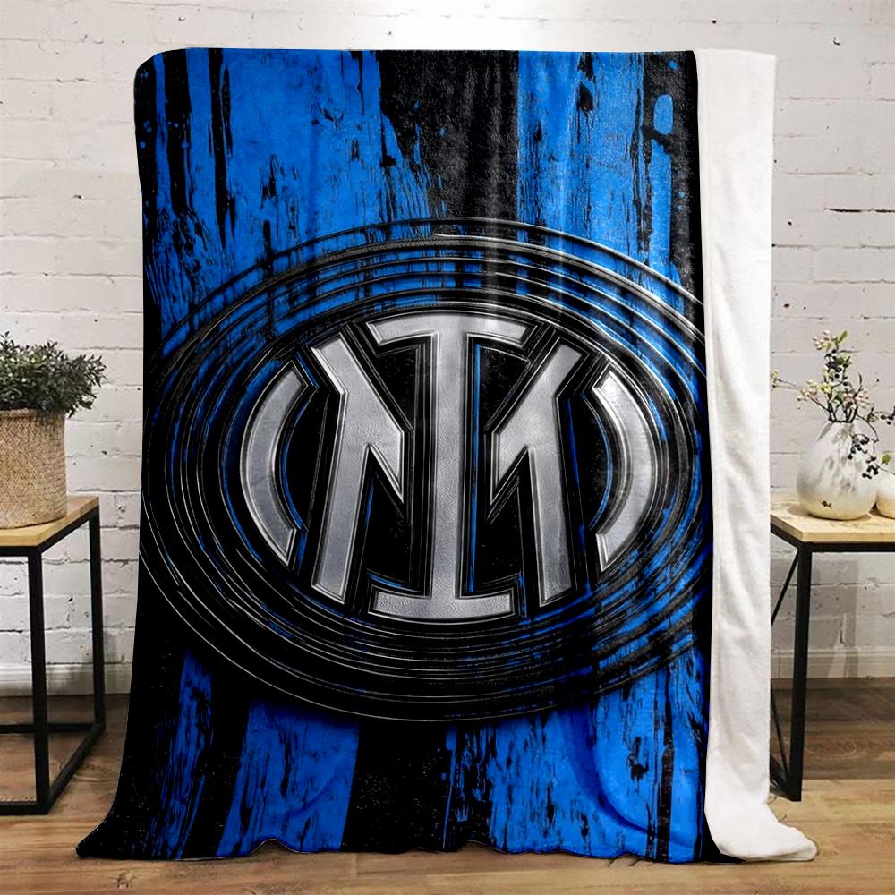 "Blue Black warm quiltwith Inter Logo Design – Flannel blanket for bedroom, living room, sofa, and nap sofas"