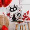 Funny Creative Fluffy Black Cat with Heart Valentine‘s Day Wall Stickers, Hand-drawn Style Self-Adhesive Decor for Home Decoration