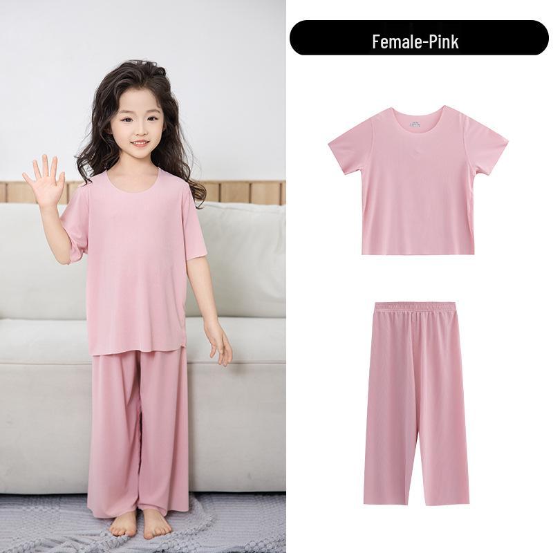 Summer Boys' & Girls' Seamless Ice Silk Pajama Set