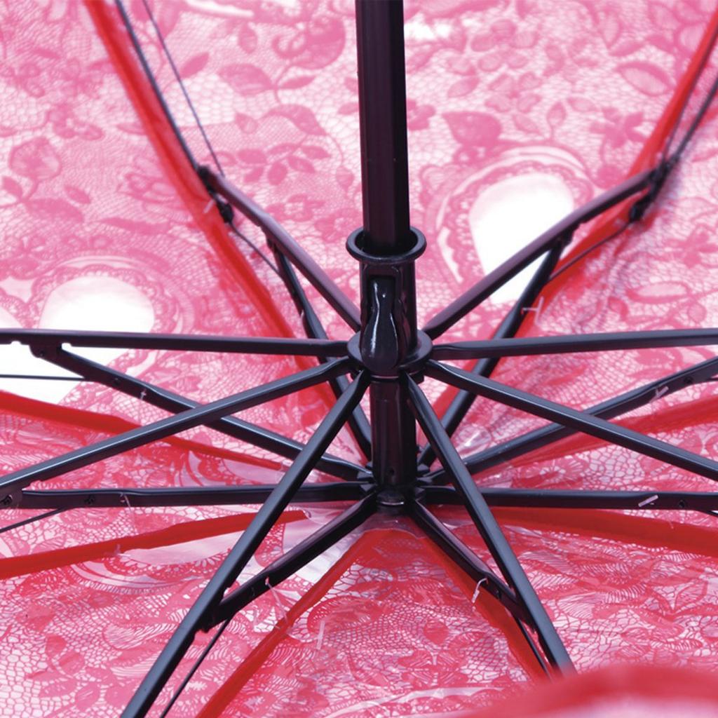 Love lace transparent plastic umbrella with three folds, convenient to carry, manually open the umbrella