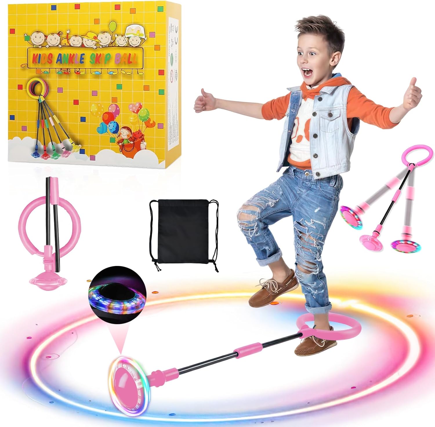 

Детское мигающее кольцо для прыжков, складной мигающий прыгающий мяч, маховое колесо со светящимся колесом, скакалка на щиколотку, гироскоп для ноги, подарки для девочек от 6 до 10 лет розовый