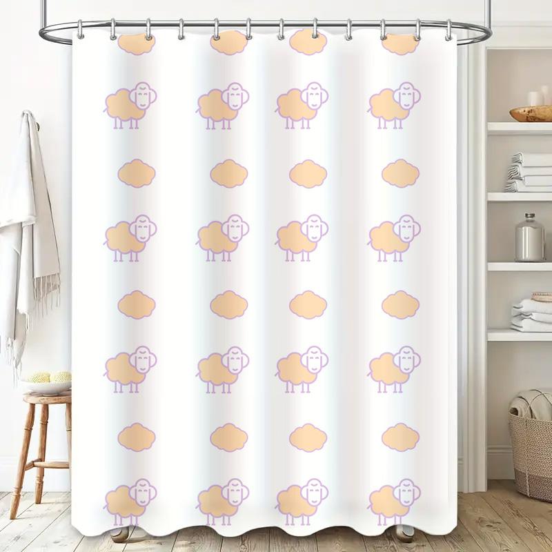 White Waterproof Shower Curtain with Sheep Pattern Decorative Bathroom Fabric Door Privacy for Bathtub Room Home Decor Soft Pink