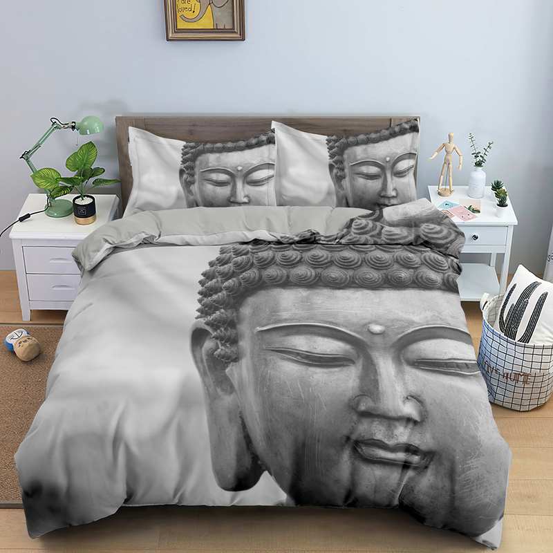 Buddha Påslakanset Mikrofiber Buddha Staty Exotiskt Etniskt Bohemiskt Sängklädesset För Buddhistiska Hängivna Dubbel Queen King Size