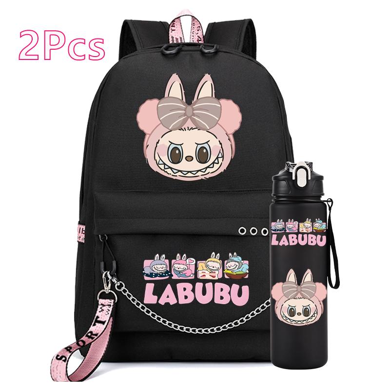 2Pcs/set Anime Printed Backpack Girl Schoolbag Teen Student Back To School Mochila Rucksack Child 750Ml Sport Water Bottle