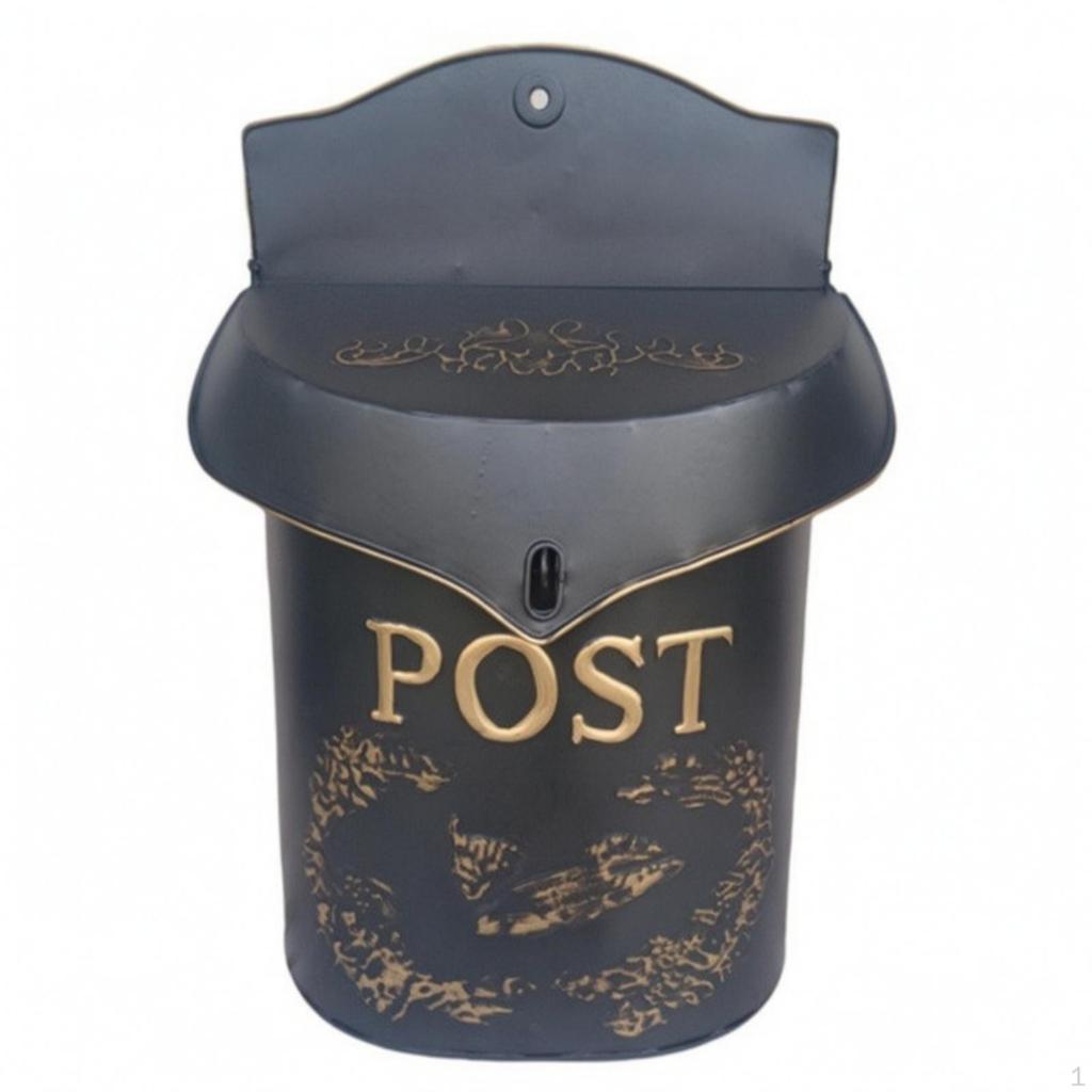 Antik aussehender Wandbriefkasten | Geprägtes Blumenmotiv, mit oberer Klappe, für den Eingangsbereich Blau