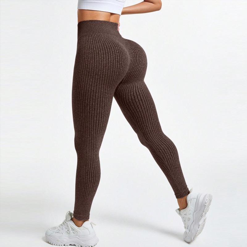 Dámske rebrované legíny na jogu s vysokým pásom | Fitness nohavice na zdvíhanie zadku