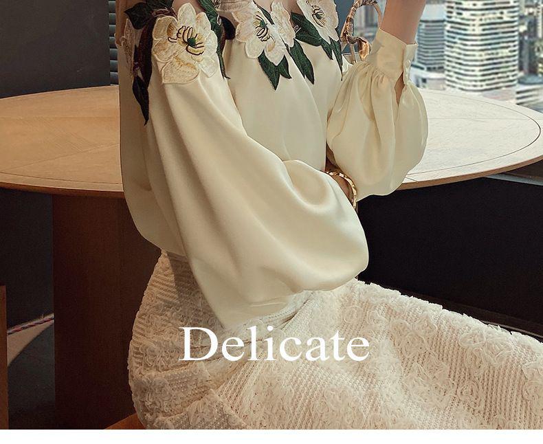 Spring 2024 Women's Chic Floral Embroidered Mesh Shirt
