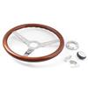 15"/ 380mm Vintage Classic Solid Wood  Steering Wheel  Stainless Steel Spokes w/ Horn Button