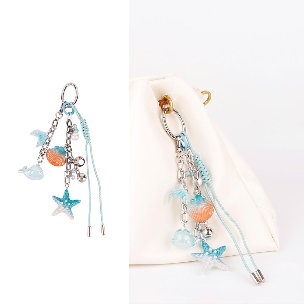Ins wind ocean series bag pendant colored starfish whale shell woven rope pendant exquisite cute keychain