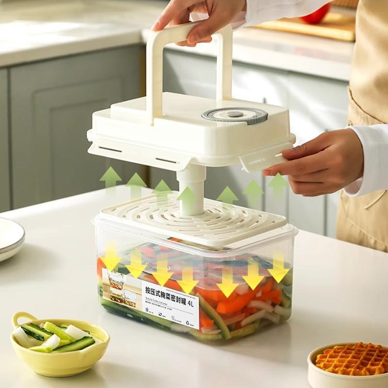 4L Plastic Pickle Jar With Press Plate Leakproof Kitchen Organizer Bin For Gherkin Sauerkraut Olive And Kimchi Storage Container