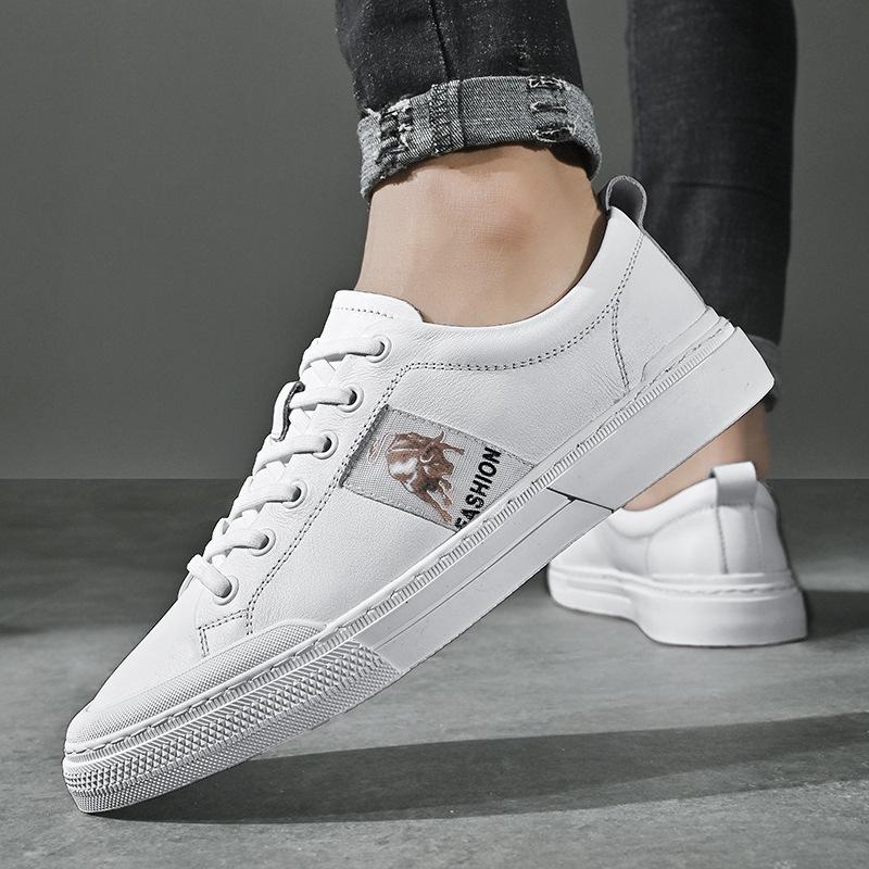 Summer New Top Layer Cowhide Easy Wear Shoes Men's Trendy Versatile Casual Shoes Breathable Board Shoes