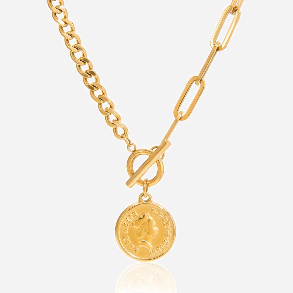 Yori Stainless Steel Portrait Coin Pendant OT Buckle Necklace for Women Stainless Steel Popular Chic 2025 Jewelry PVD Plated