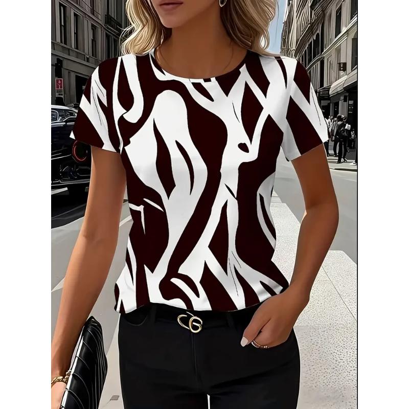 Simple Short-sleeved Fashion Women's Crew Neck T-shirt 3D Simple Color Printing Daily Wear Tops Comfortable Polyester Tees