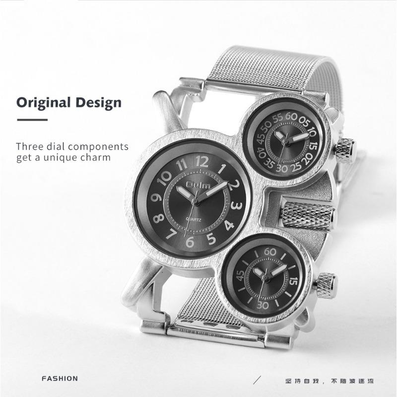 Oulm Herrenuhr, Quarzuhr, Stahlgitterband, modische Herrenuhr, großes Zifferblatt