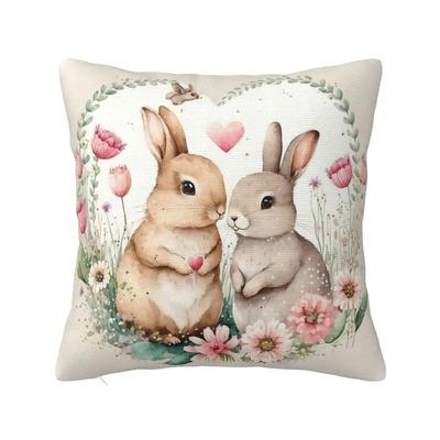 Coniglietto Uova di Pasqua Fiori Federa Stampata Poliestere Copricuscino Decorazioni Cuscino da Lancio Coprifodera Sedile Quadrato