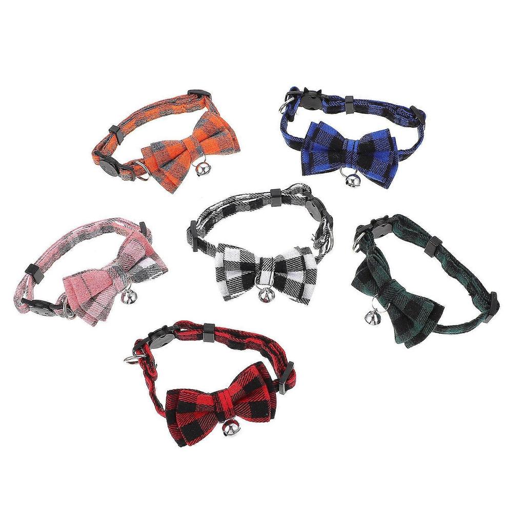 Adjustable Kitten Collars Cat Bow Tie Collars for Cats Polyester Assorted Color Comfortable 6Pcs